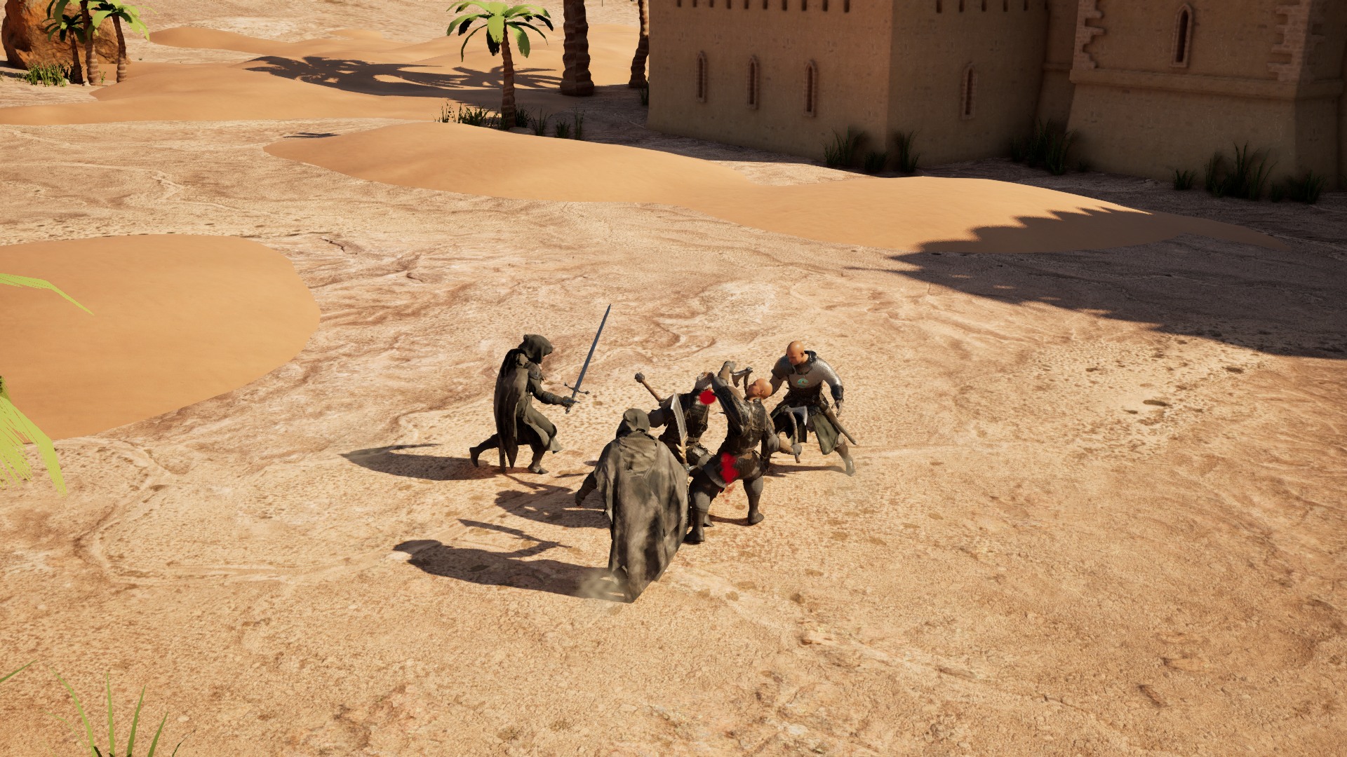 A close encounter at the castle, captured in the development build of Nomad Conquest