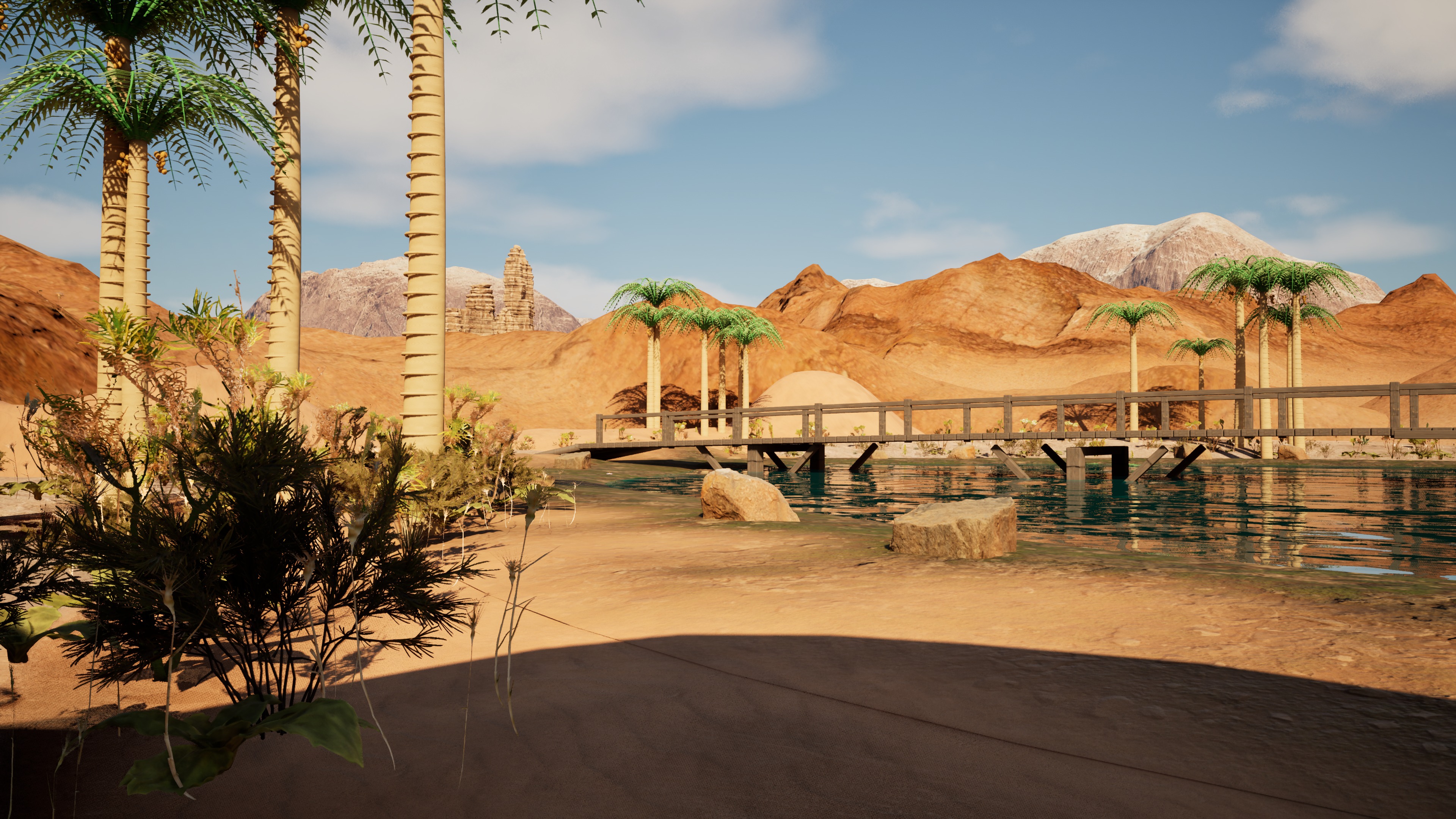 The contested oasis, captured in the development build of Nomad Conquest